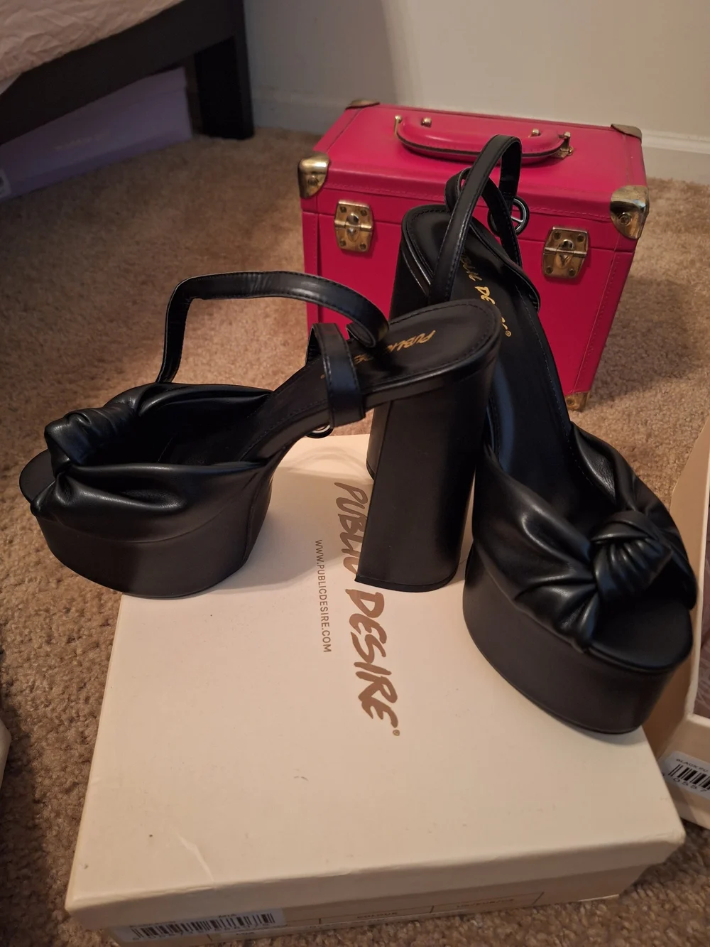 Public Desire Black Knotted Platform Slingback Heels 5 Inch Never Worn